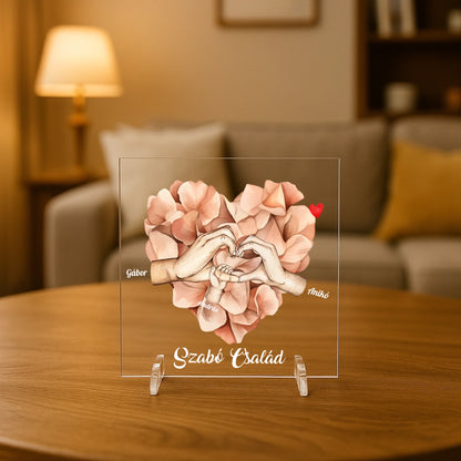 Átlátszó akril táblával díszített nappali