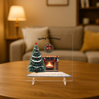 Átlátszó akril táblával díszített nappali